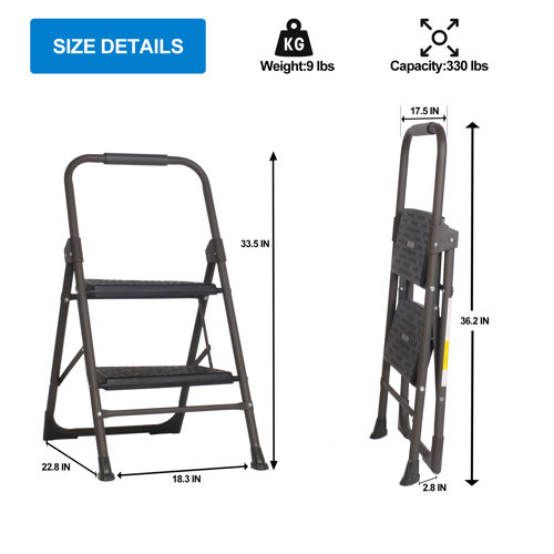 WFX Utility™ Atla 2 Step Steel Lightweight Folding Small Step Ladder Wayfair